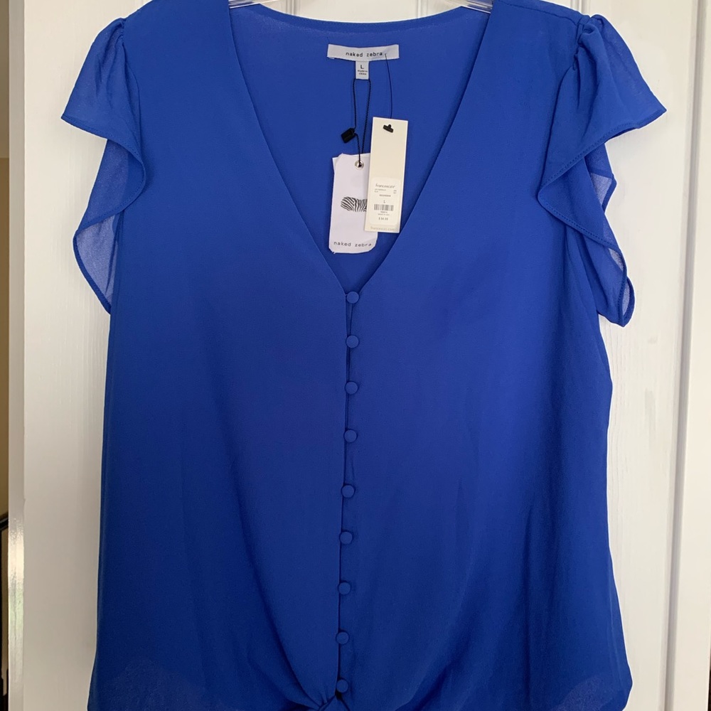 Beautiful royal blue tie front top-size L